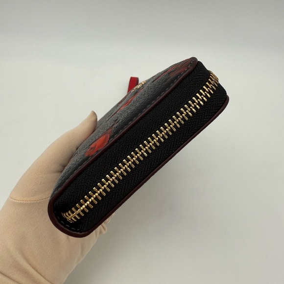Coach Long Zip Around Wallet With Floral Print Black Red Gold - Picture 4 of 15